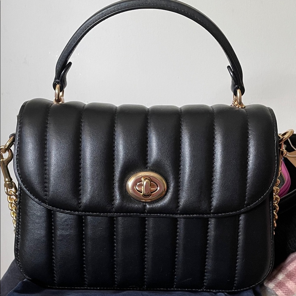 Coach Black Quilted Shoulder Bag with Gold Accents - Brand New, Never Used